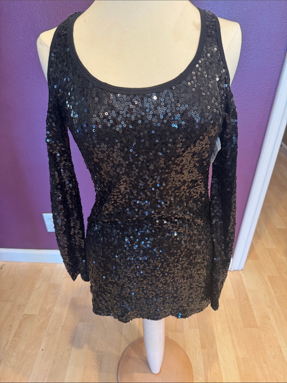Fifteen-twenty Black Sequin Cold-Shoulder Long Sleeve tunic